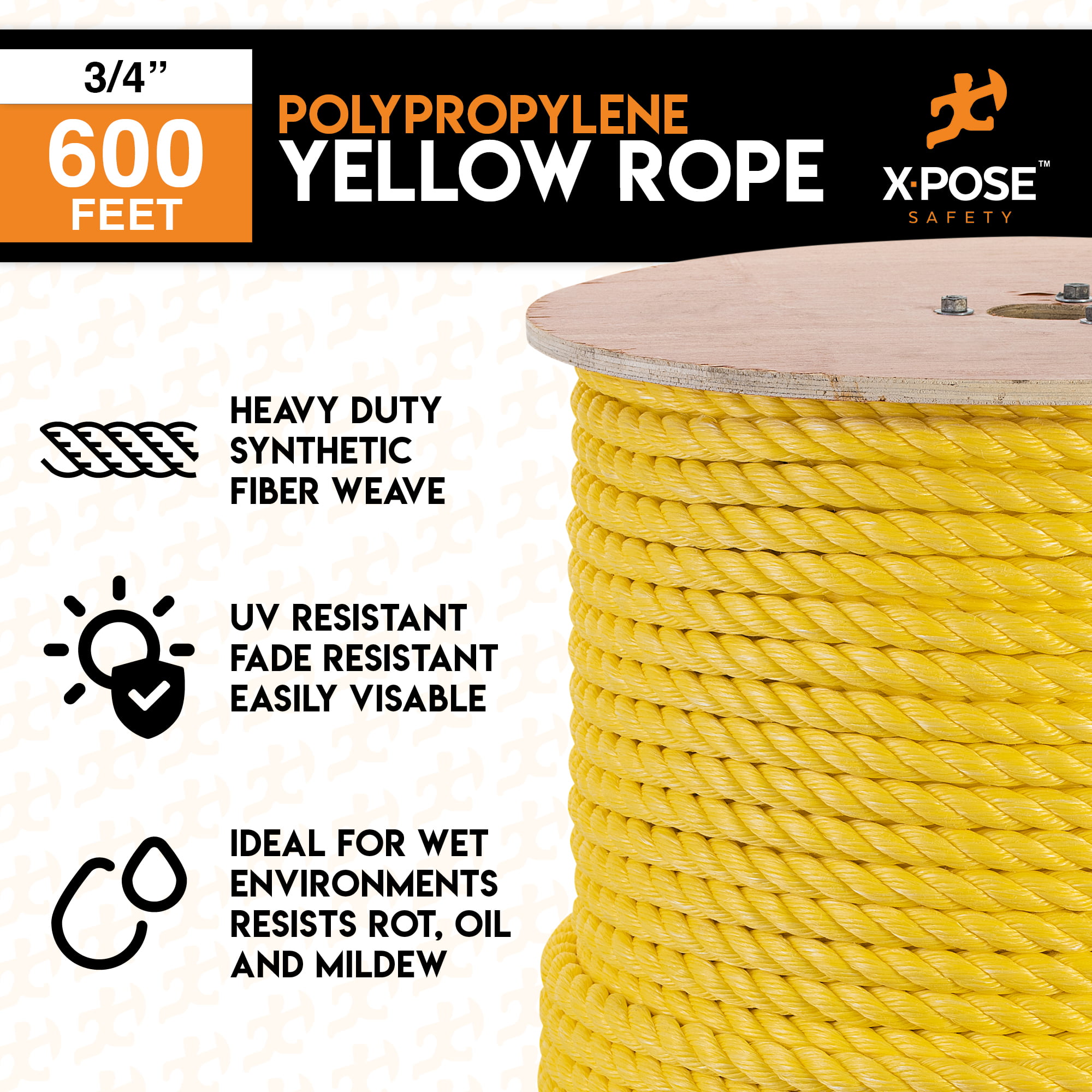 1/4" 50 ft Twisted Polypropylene Rope Yellow Floating Poly Pro Cord 