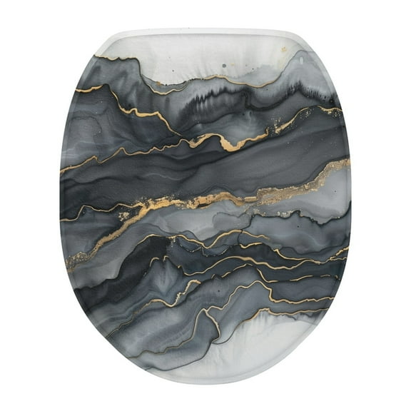 ZUXONGSY Marble Print Flannel Toilet Cover Elongated Toilet Cover Protector Universal Full Coverage Design Decorative Round Elongated Toilet Lid Covers Easy to Install Bathroom Decor