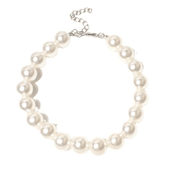 White Pet Pearl Necklace with Adjustable Metal Chain, Elegant Faux Pearl Pet Collar for Cats, Small Dogs, Chihuahua, Yorkies, Dress-Up, Fits Neck 11.8   2.0 in / 30   5 cm, Size L