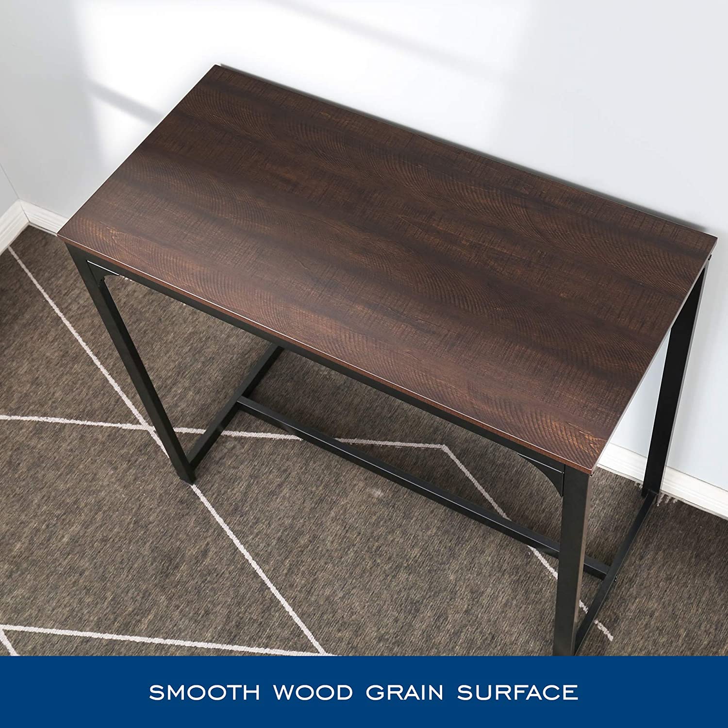 Bar Table, Pub High Top Table with Black Metal Base and Vintage Textured Top