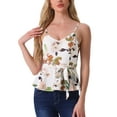 thumbnail image 1 of INSPIRAR CHIC Blusa sin mangas de flores para mujer, top de tirantes, cuello en V, cintura con lazo, peplum, XL, blanco y verde, 1 of 6