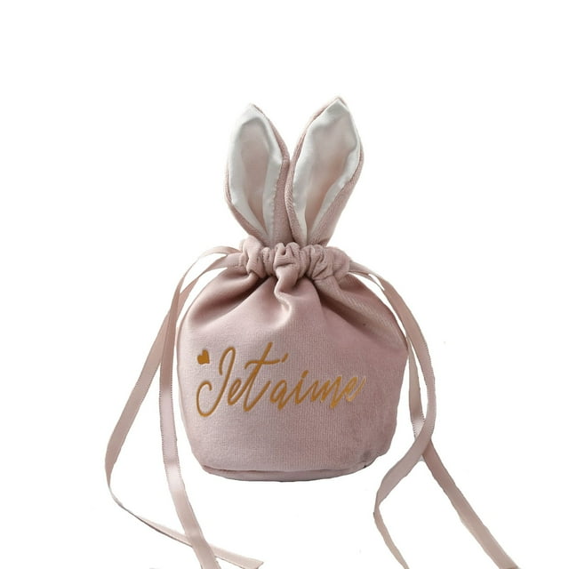 Bolsa de terciopelo con orejas de conejo de Pascua | Cesta decorativa para dulces de Pascua | Bolsa reutilizable con cordón para regalos de fiesta para niños y familia