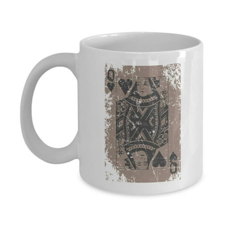 Cool Oldstyle Distressed Queen Of Hearts Playing Cards Coffee & Tea Gift Mug Cup For Card Game Players, Magicians, Illusionists, Magic Tricks Performers, Street Magician, Men & Women Magic Lovers