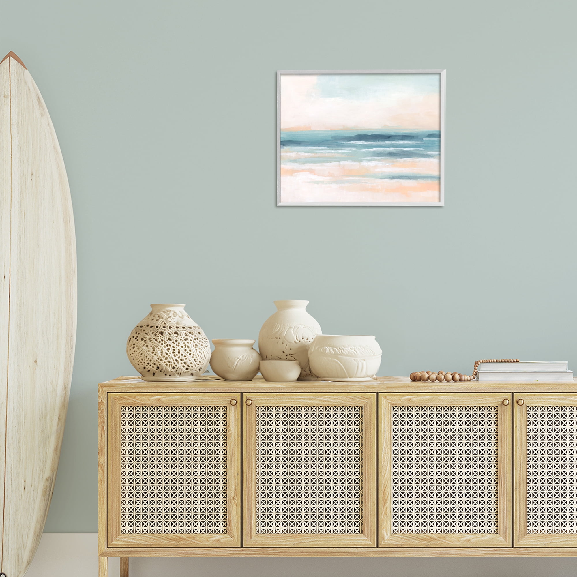 Stupell Industries Pastel Beach Coast Landscape Painting White Framed Art Print Wall Art, 20 x 16