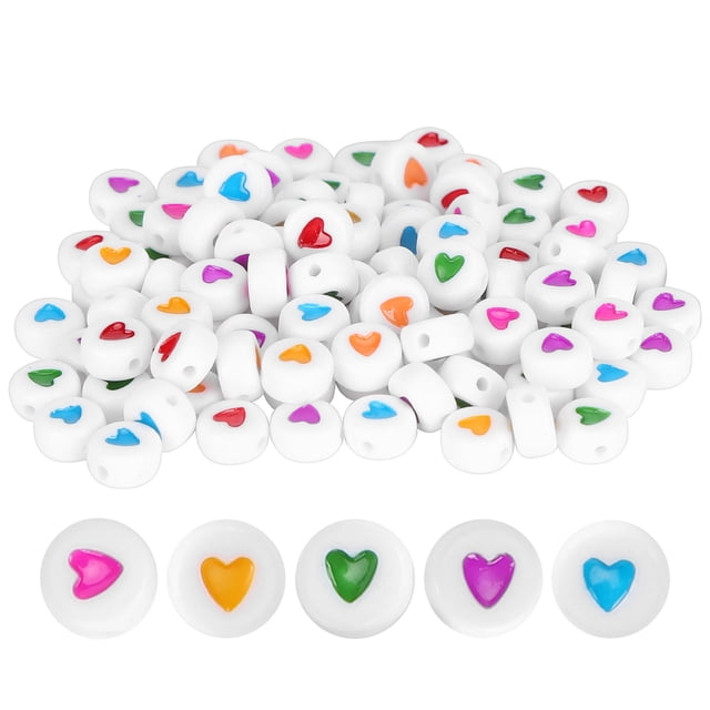 Cuentas de patrones coloridos, (corazones de colores sobre fondo blanco) Cuentas acrílicas para el hogar para la familia LHCER 1