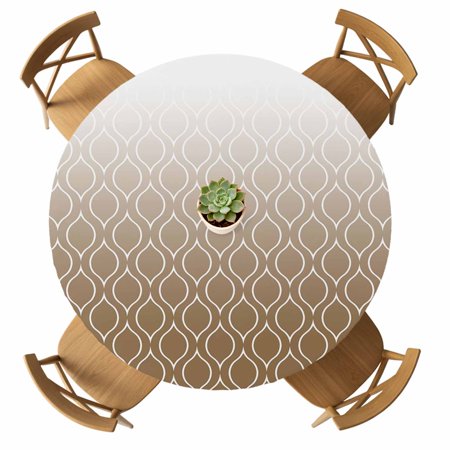 Round Fitted Tablecloth with Elastic Brown Morocco Tablecloths Waterproof Oil Proof Ombre Geometric Lines Pattern Table Cover for Kitchen Dinner Party Picnic Fits Tables up to 36 - 44 Diameter