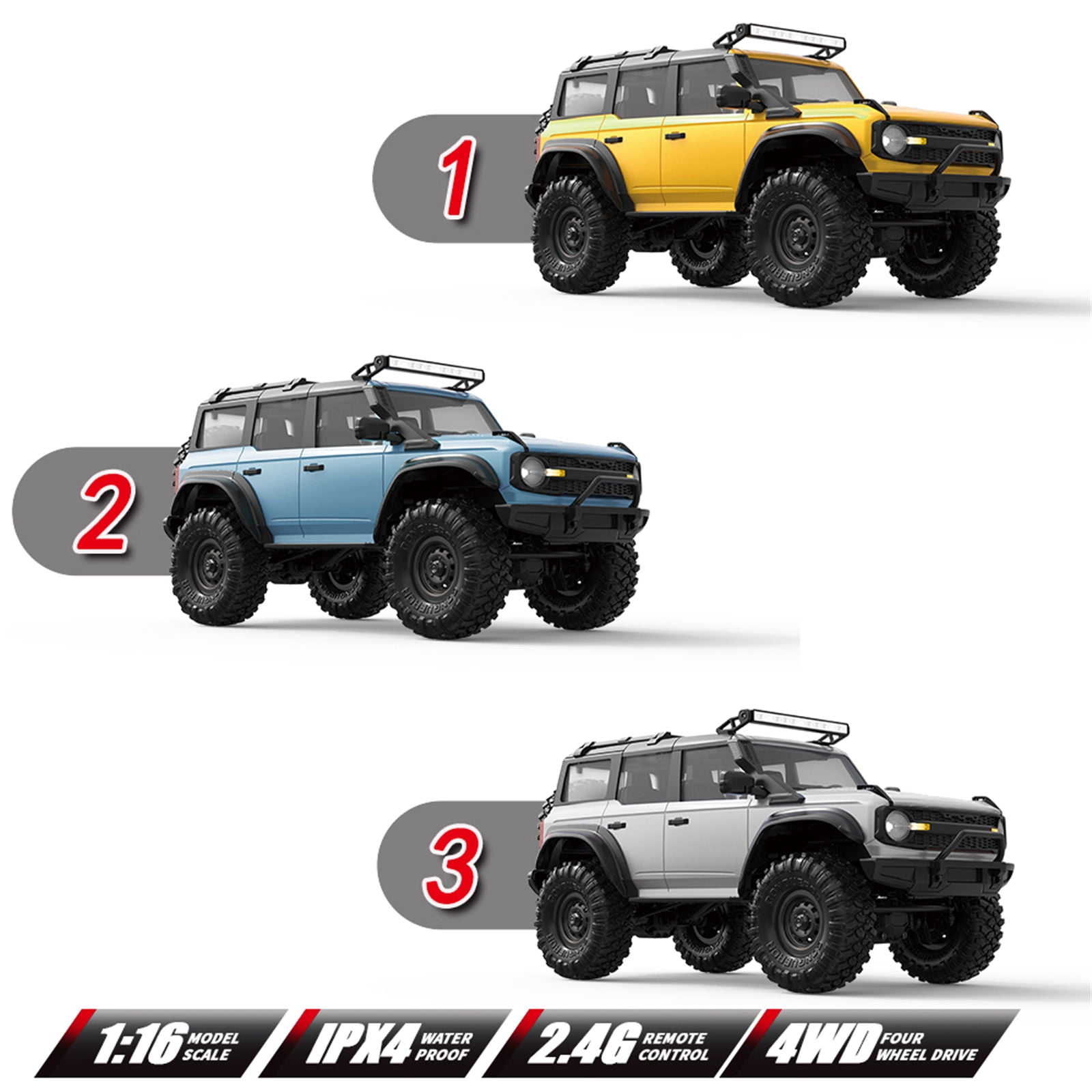 Remote Control Truck 1/16 Scale Offroads Play Vehicle with LED Roof Head Lamp Adult Outdoor Competitive Toy 4Wheel Drive