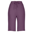 thumbnail image 6 of snilers Bermuda Shorts for Women Knee Length Elastic Waist Drawstring Trousers Loose Wide Leg Sweatpants with Pockets Summer Casual Beach Clothes, 6 of 8