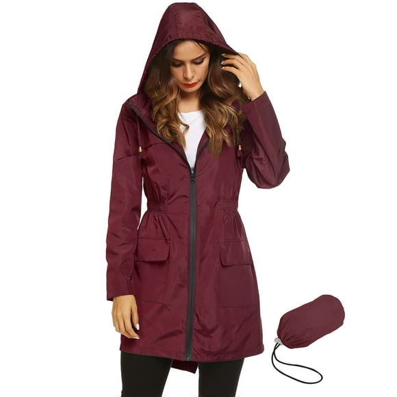 LOMON Veste de Pluie Imperméable Légère pour Femmes, Manteau de Pluie à Capuche pour Activités Extérieures (m, Rouge Vin)
