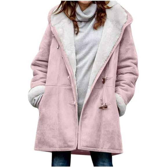Womens Plus Size Winter Coats Warm Sherpa Fleece Lined Jackets Hooded Parka Faux Suede Pea Coat Outerwear 2024