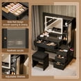 thumbnail image 5 of Makeup Vanity, Vanity Desk with Mirror, Dressing Table with Lights Black Fluted Vanity 5 Drawers Glass Door Cabinet Includes Storage Stool with Charging Function, Black, 5 of 9