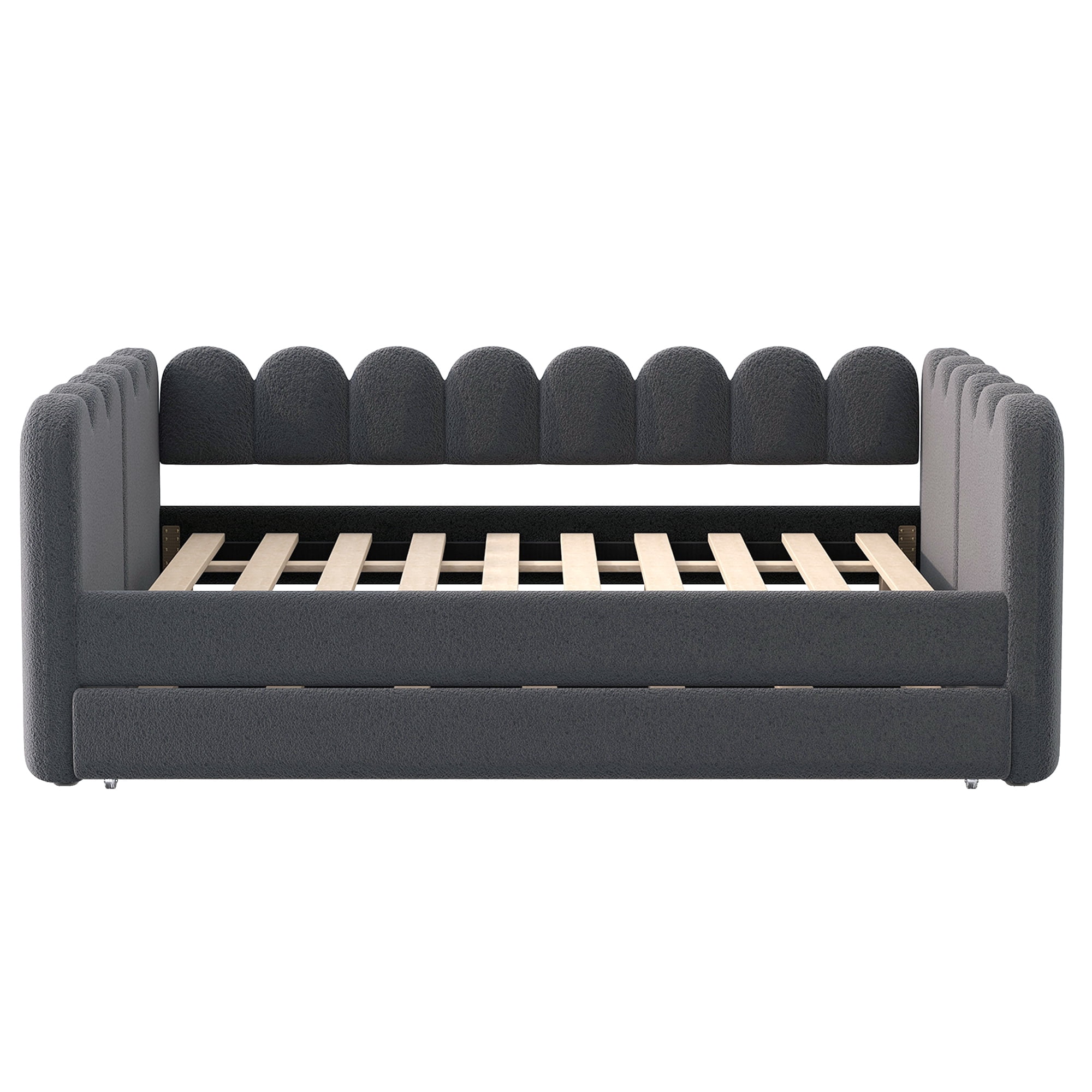 EUROCO Queen Size Upholstered Daybed with Twin Trundle, No Box Spring Needed, Velvet Sofa Bed for Guest Room/Living Room, Gray