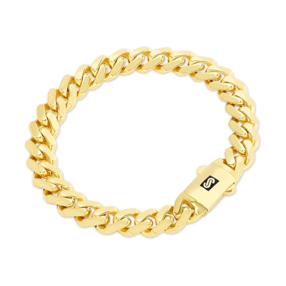 Nuragold 14k Real Yellow Gold Royal Monaco 9mm Miami Cuban Link Bracelet (7"-9") Italian Jewelry for Men & Women