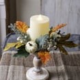 thumbnail image 2 of Fall Thanksgiving Halloween Candle Ring Wreath, Artificial Maple Leaf Blue Dahlia White Pumpkin Berry Candle Holder Garland, Harvest Table Centerpiece Decor for Indoor Outdoor Halloween Decorations, 2 of 8