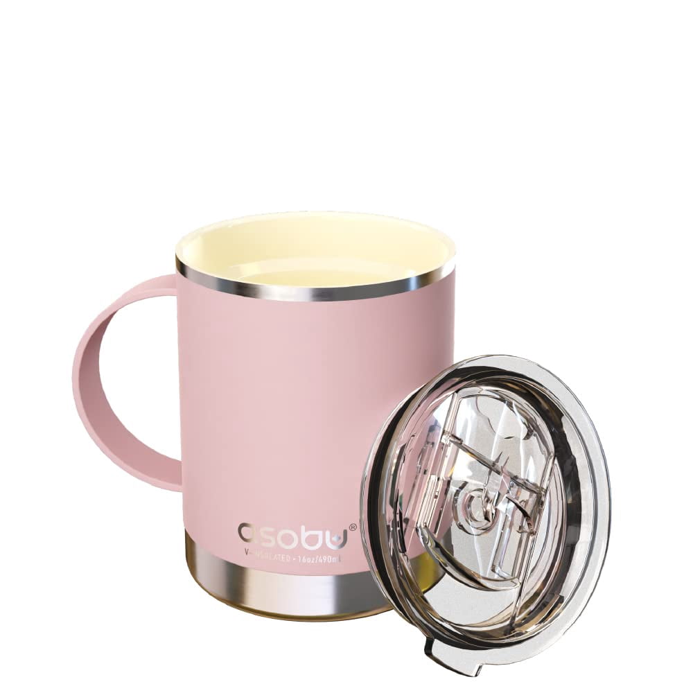 Asobu Ultimate Stainless Steel Ceramic Inner Coating Coffee Mug with Double Walled Copper Lining Insulation, 12 Ounces - (Pink)