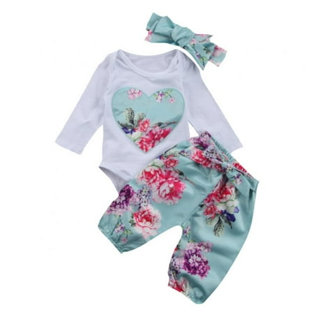 

Newborn Baby Girl Clothes Outfit Infant Ruffle Romper Pants Set Floral Outfits Baby Clothes for Girl
