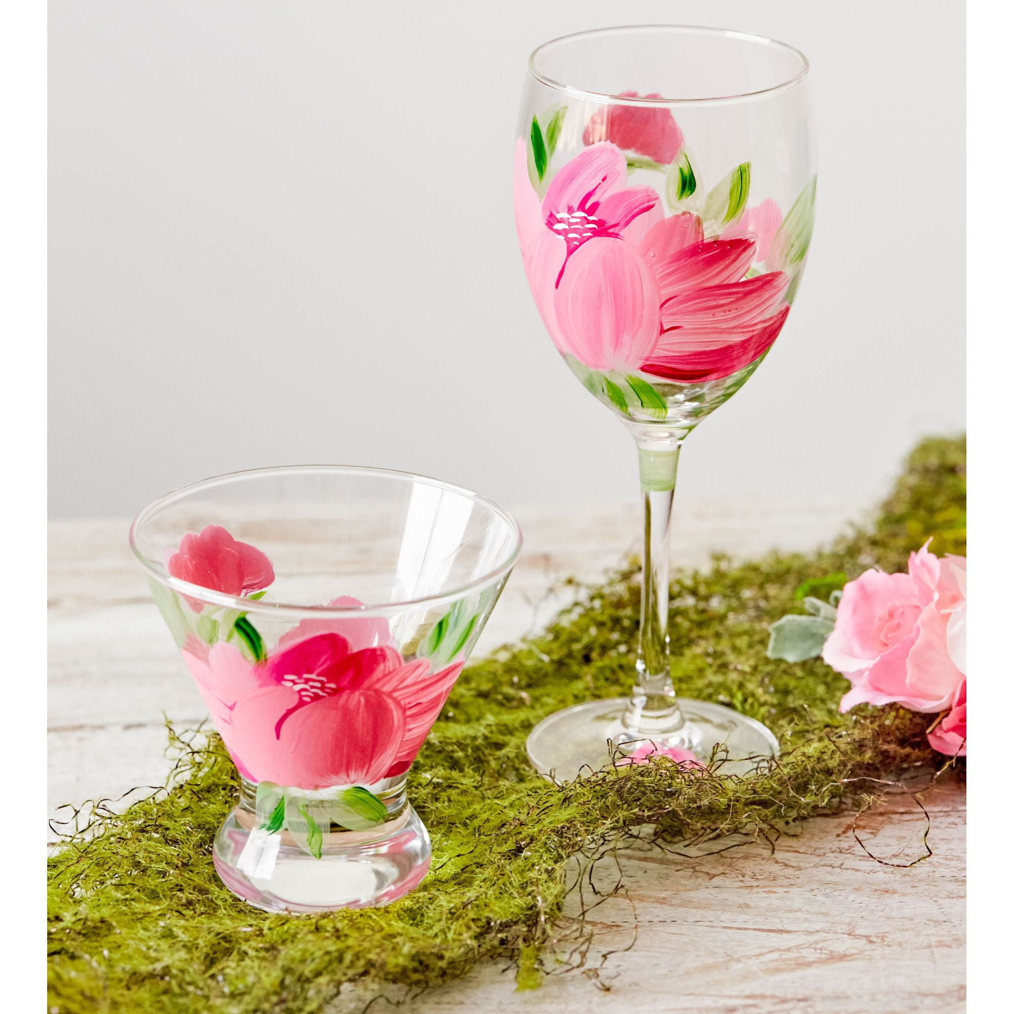 Flower Vintage Wine Glassware - Set of 2-13 oz Colorful Cocktail