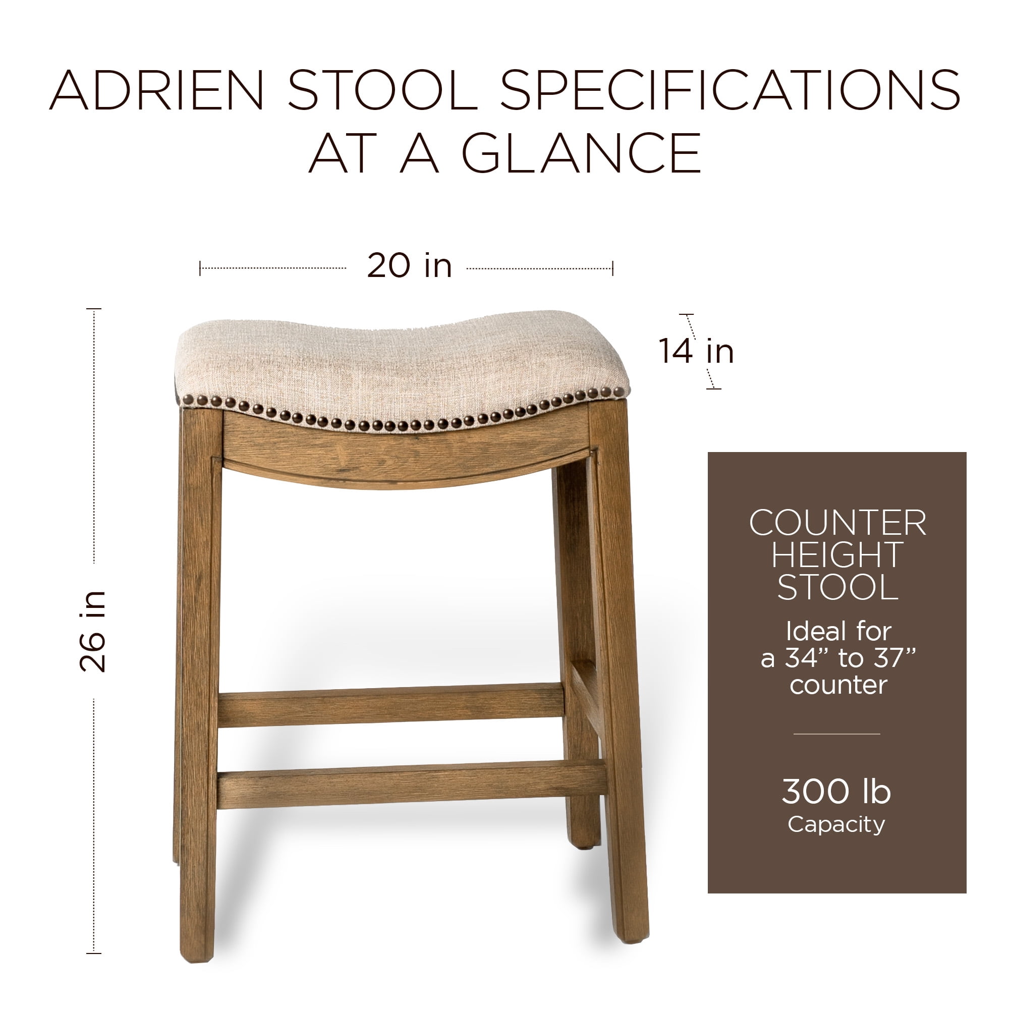 Open Box Maven Lane Adrien Saddle Backless Bar Stool, Natural, Counter Height