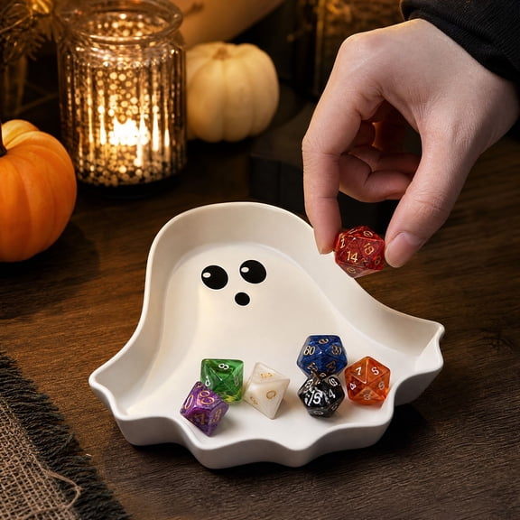 Halloween Ghost Shaped Candy Bowl, Cute Ghost Snack Serving Tray for Halloween Party, Tabletop, Mantel, Shelf, Entryway and Spooky Home Decor​