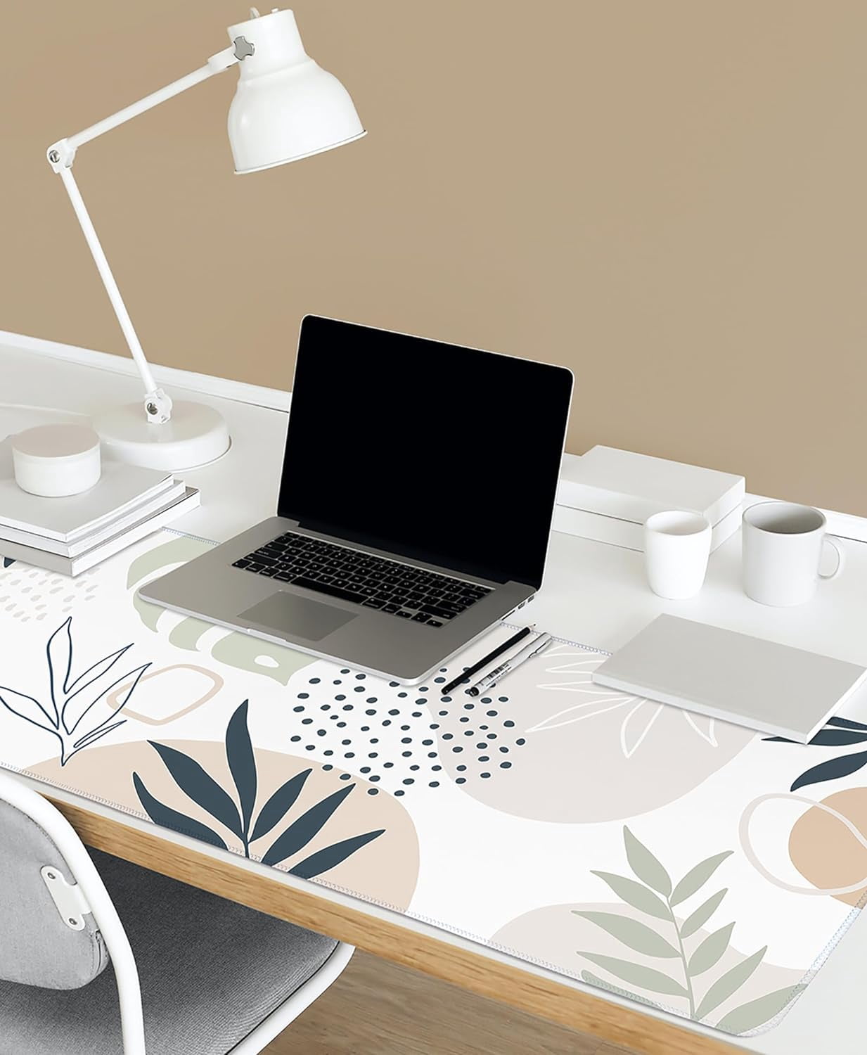 Boho Mouse Pad, Large Desk Pad, Desk Mats on Top of Desks, Cute Desk Mat, Neutral Office Desk Supplies, Minimalistic Modern Abstract Plant Botanical, 31.5x11.8'''' XL Desk Cover Mat - Tropical