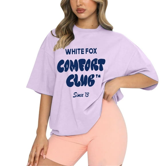 Flash Deal White Fox Sweatshirt Women's Oversized T Shirts Short Sleeve Crewneck Summer Tops Casual Loose Basic Tee Shirts 2024 Trendy Clothes Womens Graphic T Shirts Pink1 XL Clearance