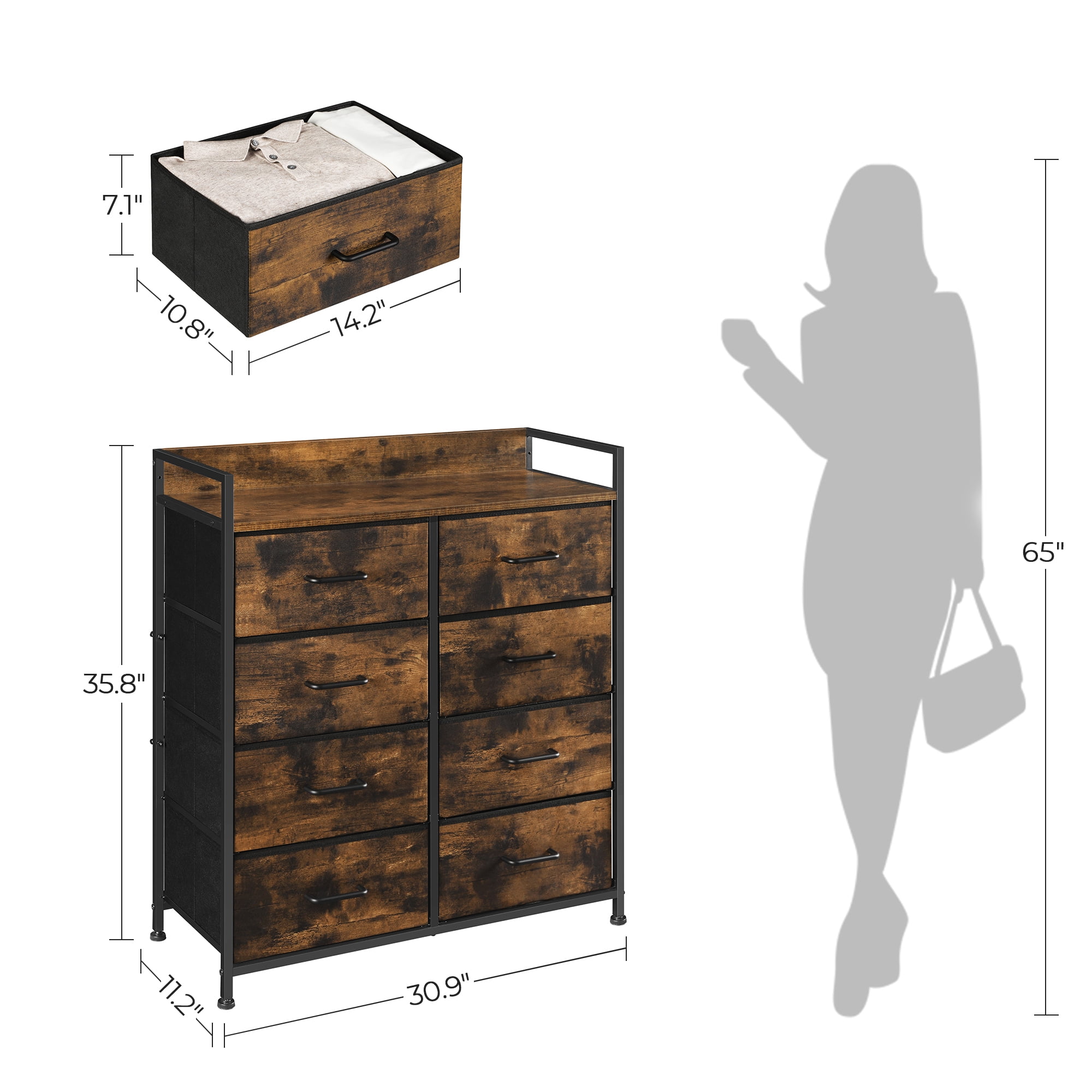 SONGMICS HOME Commode à tiroirs, commode de rangement pour placard, commode à tiroirs, 8 tiroirs en tissu et cadre en métal avec poignées