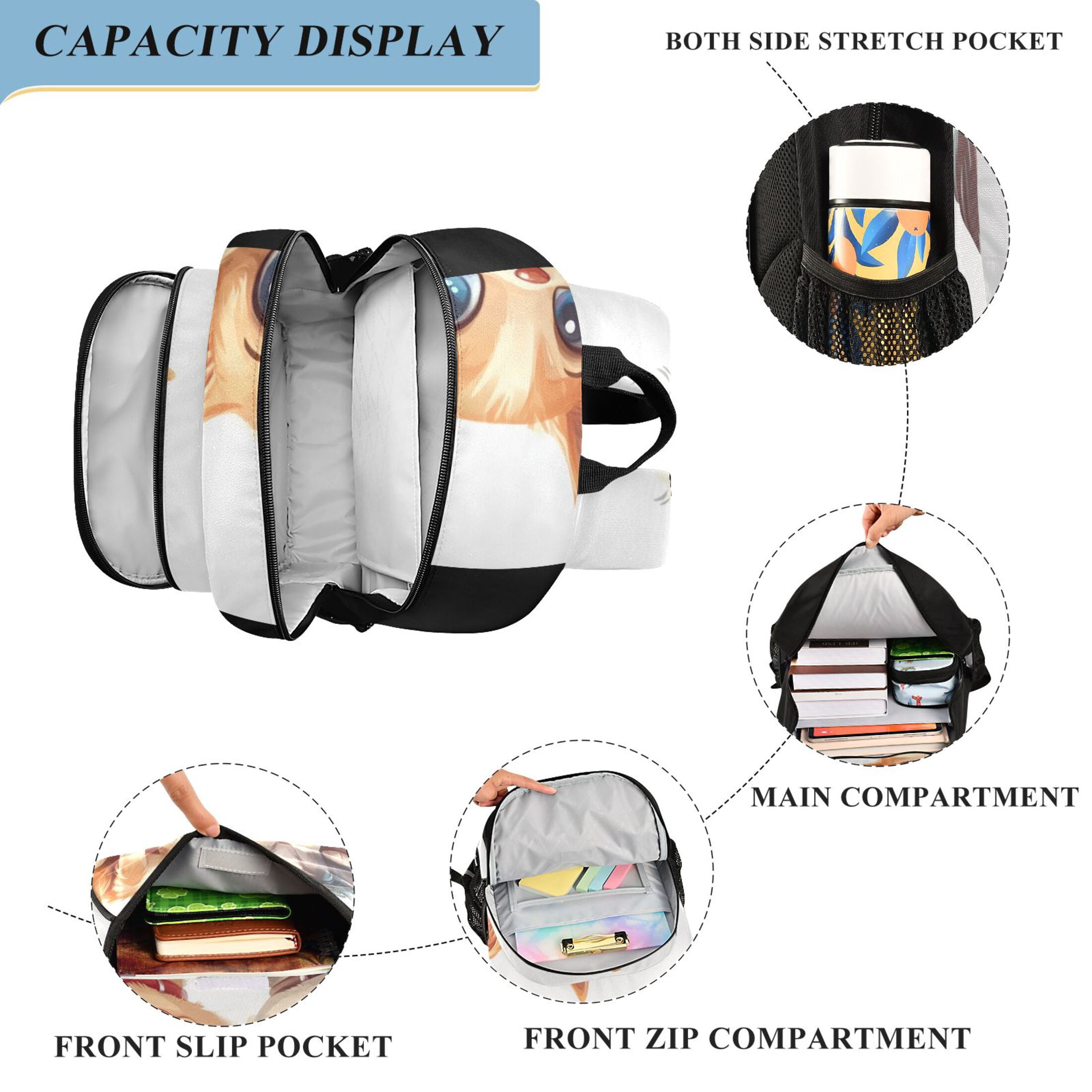 Backpack 12.9 *5.1 * 17.7 Inches Outing Backpack, Shopping Backpack, Travel Backpack Dog and Cat Friends