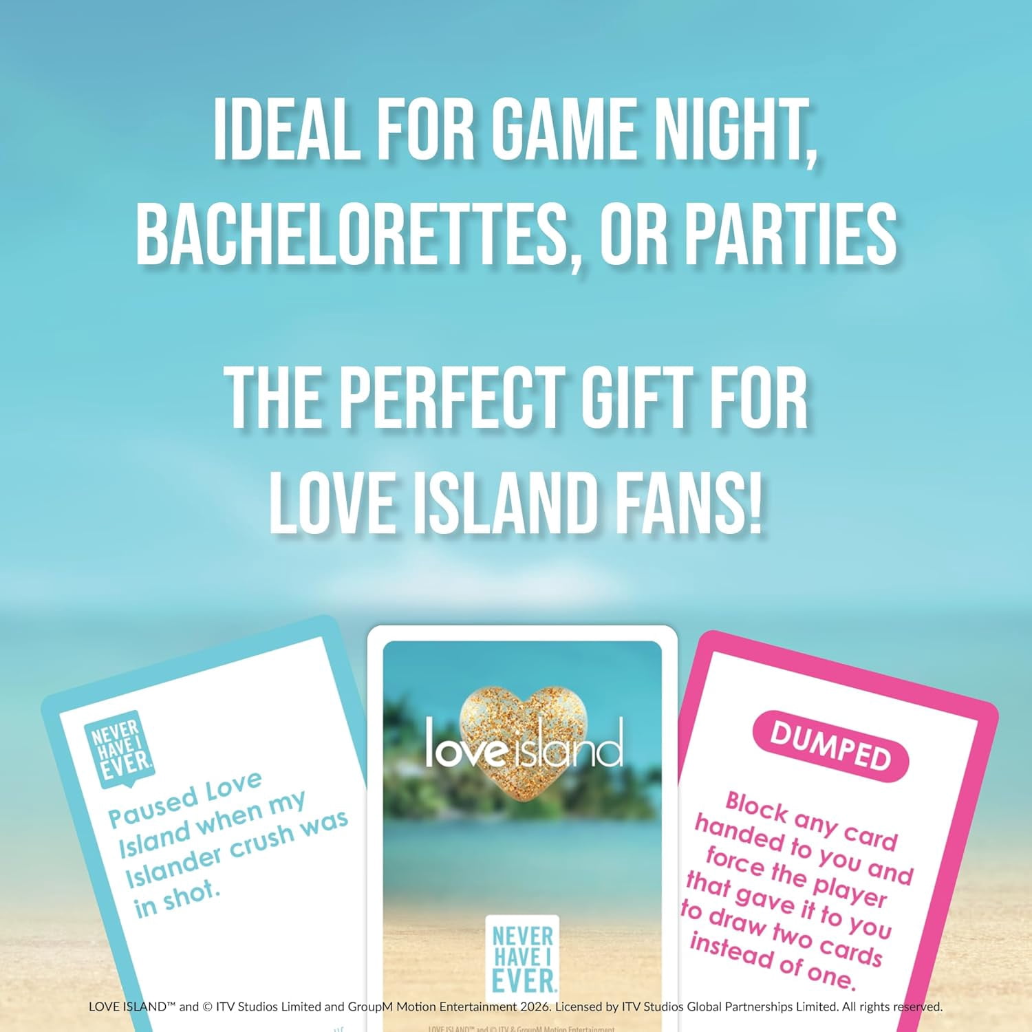 Never Have I Ever Love Island - Love Island Party Game - Uncover Secrets, Share Stories, and Clear Your Hand - The Classic Viral Hilarious and Funny Icebreaker for Adults, 3-6 Players, Ages 17+