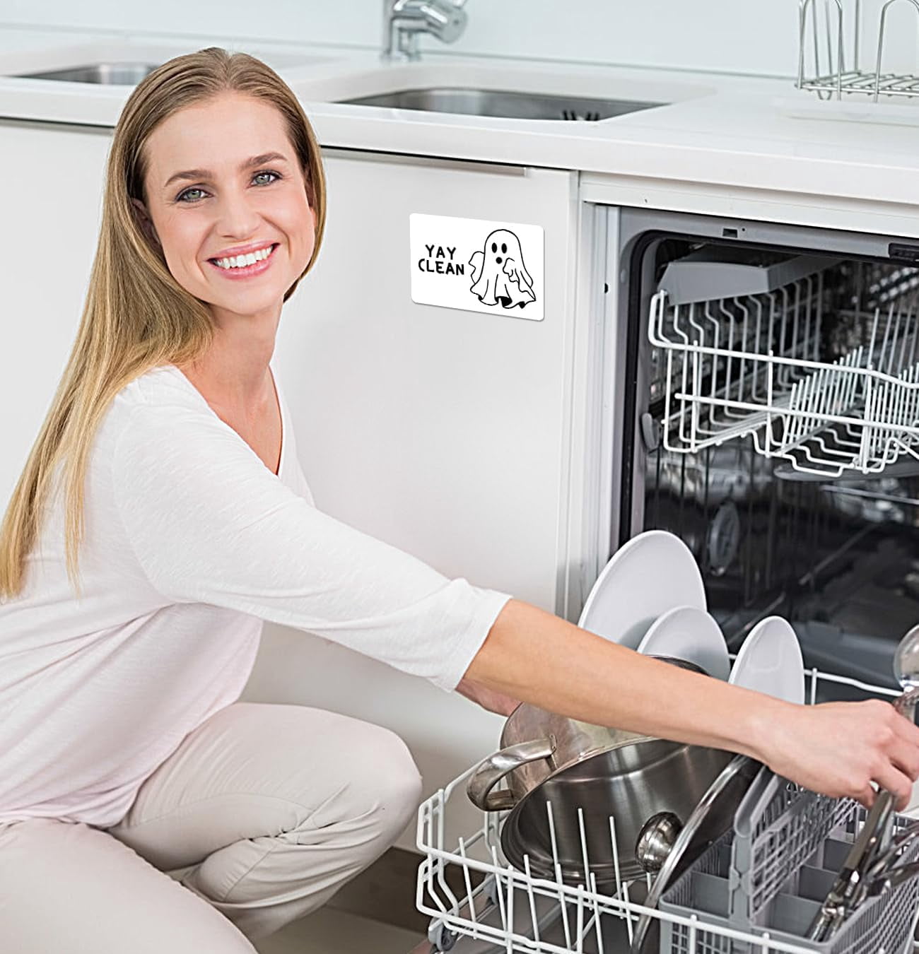 Funny Dishwasher Magnet Clean Dirty Sign,Cute Cartoon Specter Universal Double Sided Refrigerator Magnet,Double Sided Reversible Dish Washer Magnet Signfor Kitchen Home Accessories Decor