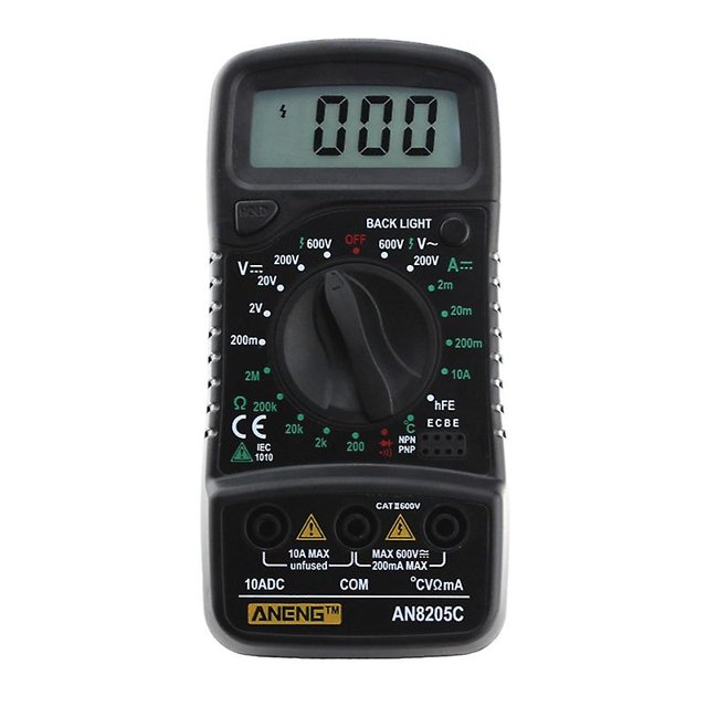 An8205c Tertometría Digital Multímetro Voltímetro AC Dc Ohm Volt Tester, Negro Feliz Sencillez