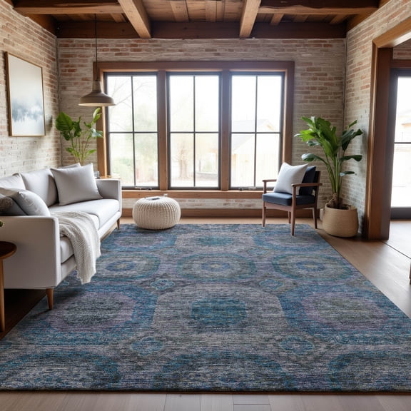 Addison Rugs Mayfield Premium Machine Washable Transitional Geometric Blue Rectangle Rug, 8' x 10'