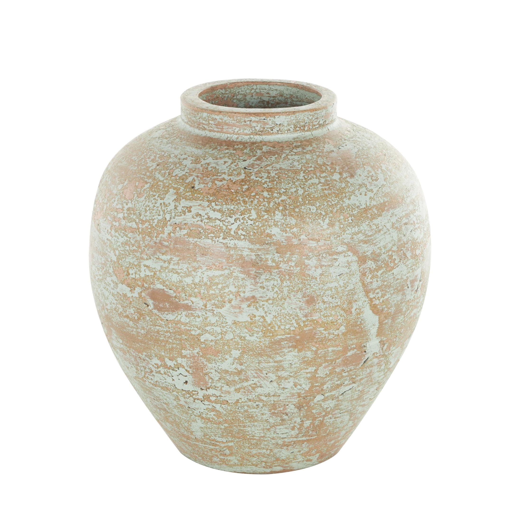 DecMode 12" Antique Style Textured Patina Brown Ceramic Vase