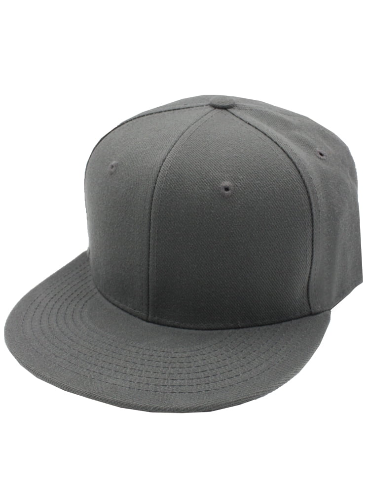 Black & Gray Fitted Flat Bill Plain Solid Blank Baseball Ball Cap Caps Hat Hats 
