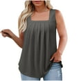 thumbnail image 3 of VBTAPA Womens Plus Size Tank Tops Square Neck Sleeveless Pleated T Shirt Solid Casual Summer Tanks Loose Flowy Hide Belly Shirts Gray XXL, 3 of 7
