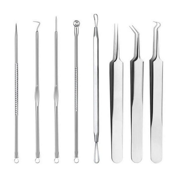 EIGTHTAIL 8 PCS Blackhead Removers Comedone Pimple Popper Tool Acne Extractors Blemish Remover Ingrown Hair Tweezers Removal Kit Whitehead Remover Zit Treatment Skincare Tools for Face