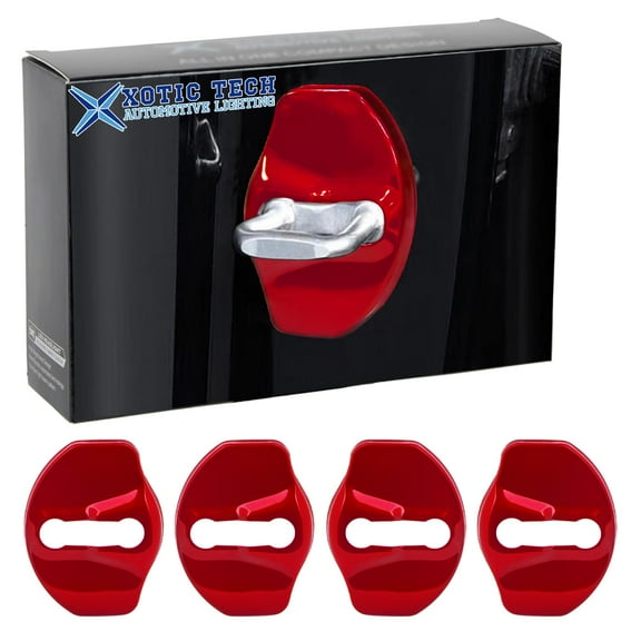 x xotic tech Door Lock Protector Cover, Stainless Steel Car Door Lock Latches Buckle Decor Trim Interior Accessories Compatible with Tesla Model 3 2017-2024 , Model Y 2020-2024 (4pcs,Red)