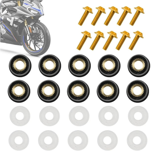 10 pernos fijos de montaje en parabrisas | Tornillos para parabrisas de motocicleta, tuerca de tornillo | Perno de montaje del parabrisas | Tuercas de goma M5 para parabrisas de motocicleta | Tornillo