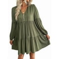 thumbnail image 1 of Vestidos Cortos de Larga para Mujer, Cuello en V, Informales, Holgados, con Vuelo, con , Estilo Bohemio para Vacaciones, para Otoño Verde L, 1 of 10