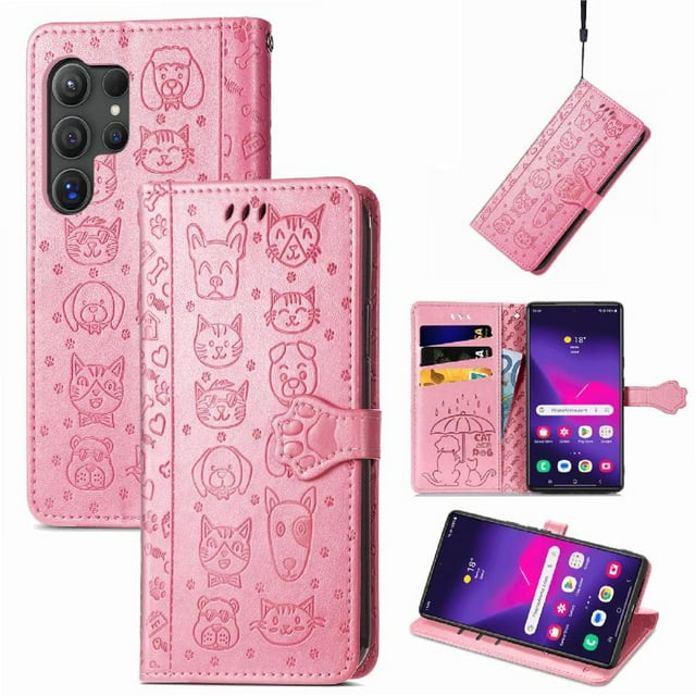 Funda Cartera FOXDOCK para Samsung Galaxy S25 Ultra , Flip PU con Relieve de Gatos y Perros, Tarjetero y Soporte