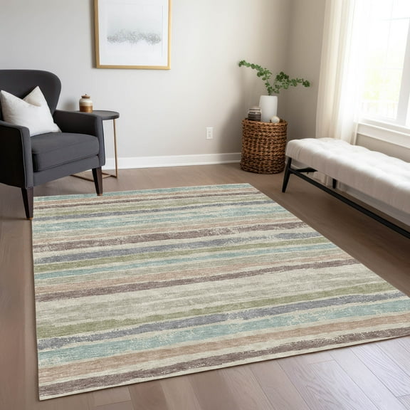 Addison Rugs Chantille Indoor/Outdoor Transitional Stripes Beige Washable Rectangle Rug, 10' x 14'