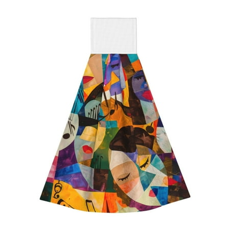 

Qekee Abstract Musical Faces Print Hanging Kitchen Towels Coral Velvet Wipe Hand Towel Absorbent Hand Towels Microfiber Tie Towel for Bathroom Kitchen Decor