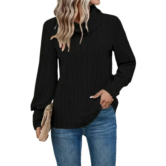 Women'S - Tunic Sweaters Long Sleeve Ribbed Knit Comfy Loose Casual Fall Sweater Black L