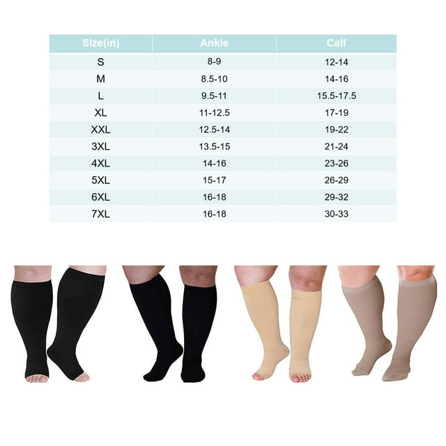 2 Pairs Compression Socks Wide Calf Health Care Skin Color Multicolored Practical Knee-High Support Foot Compressor Skin Clor/Toe M