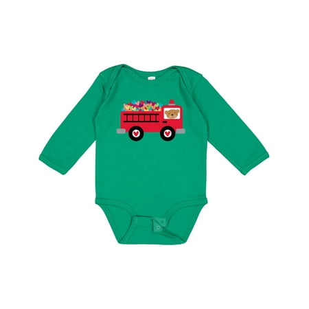 

Inktastic Valentine Fire Truck Heart Bear Gift Baby Boy or Baby Girl Long Sleeve Bodysuit