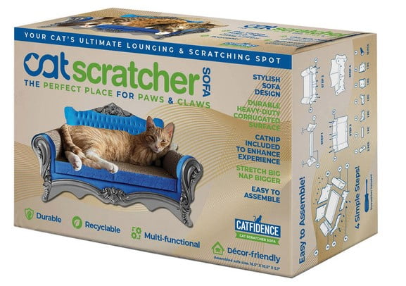 Catfidence Cat Scratcher Sofa with Catnip, Corrugated Cardboard Cat Lounge Bed
