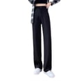 thumbnail image 1 of Women's Comfort High Waist Trousers Wide Straight Leg Polyester Suit Pants Easy Care Business Casual Spring Autumn Wear Black XXXL, 1 of 4