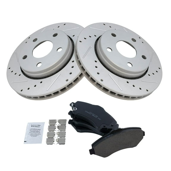 TRQ Front Performance Brake Pad & Rotor Kit Brake Pads Brake Rotors Set Ceramic Premium G-Coated Fits Select 2007-2017 Jeep Wrangler 2018 Wrangler JK