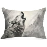 Bestwell Grey Roaring Wolf Plush Pillow Case,Zippered Bed Pillow Pillowcases,Super Soft and Cozy Pillowcase Covers for Sleep Decoration - Standard Size 20x26in