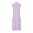 thumbnail image 5 of Linen Cotton Dress for Women V Neck Lapel Collared Full Button Down A-Line Dresses Sleeveless Petite Business Gauze Dresses Light Purple M, 5 of 6