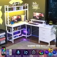 thumbnail image 3 of Homieasy L Shaped Desk with Hutch, Gaming Desk with Led Lights, Reversible Computer Desk with Power Outlet, Corner Desk with File Drawer & Monitor Stand, Storage Shelves for Home Office, White, 3 of 7